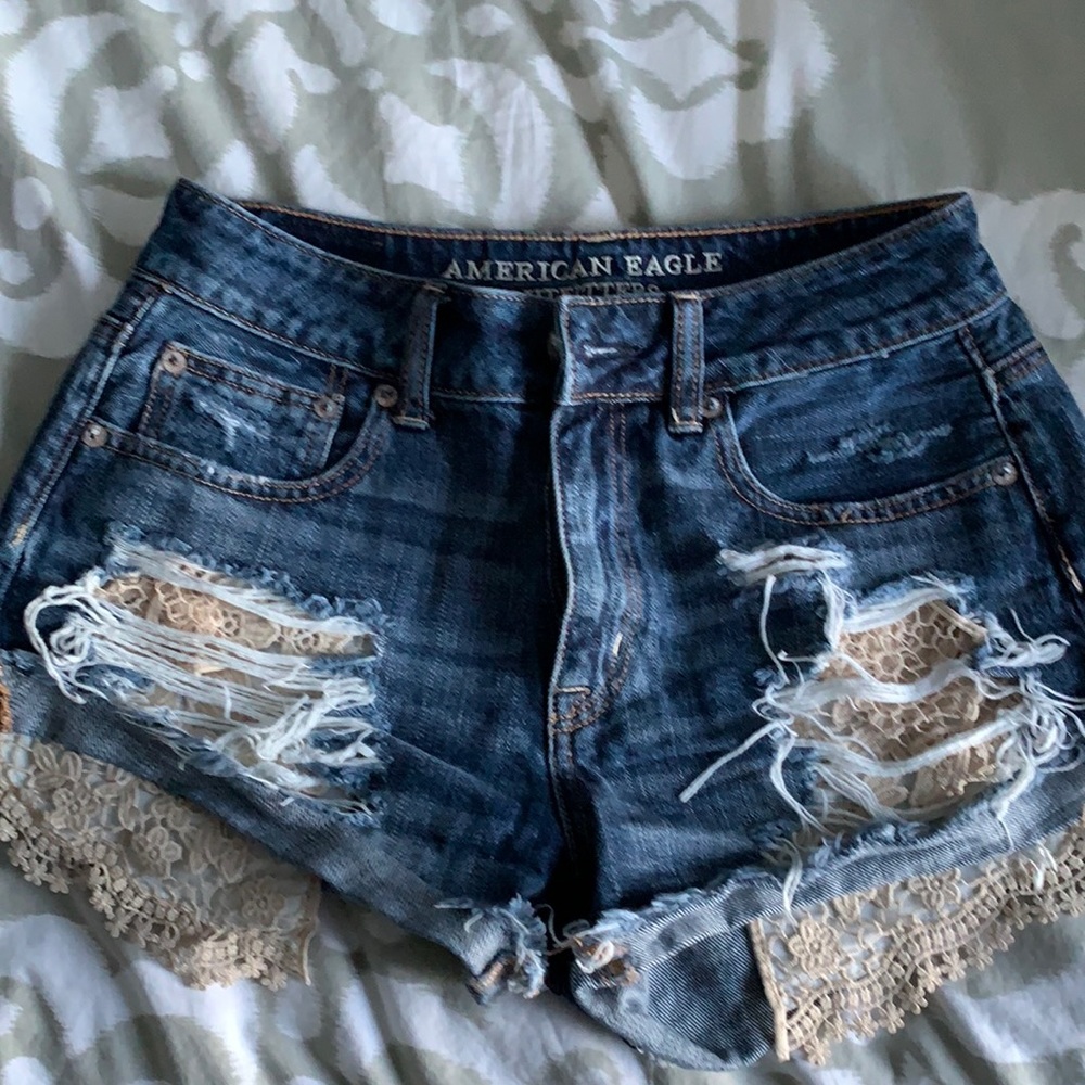 American Eagle Crochet Detail Jean Shorts